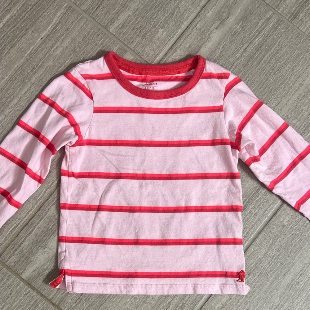 Joules Pink Top with Red Stripes - Long Sleeve Tee
